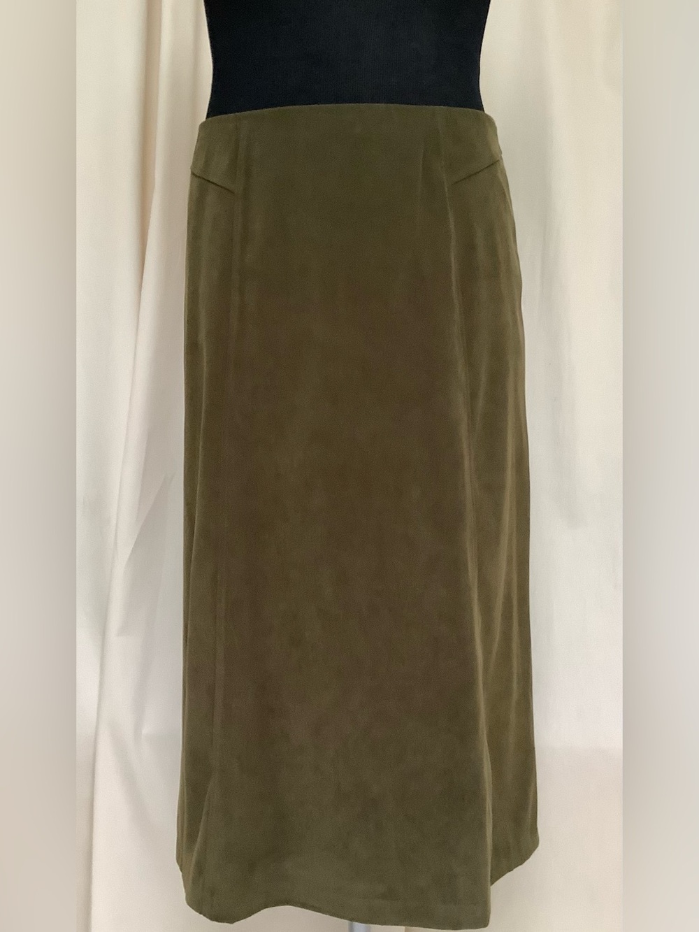 Sag Harbor Midi Skirt-Loden Olive Army Green-Moleskin Like-Stretch Waist-6P